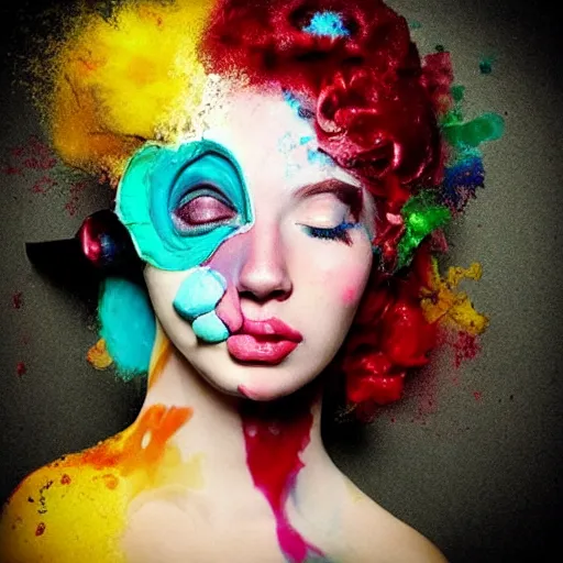 Prompt: “*a girl with a birthday cake head by Alberto Sevesso”