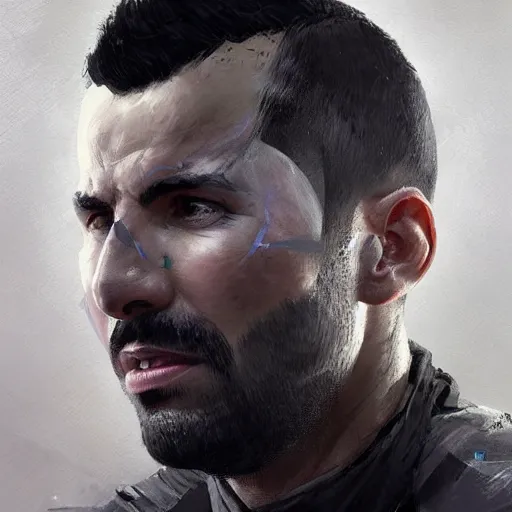 Prompt: portrait of bald sergio aguero in mid thirties with gray designer stubble!!!!!!! by greg rutkowski, attractive, highly detailed portrait, scifi, digital painting, artstation, concept art, smooth, sharp foccus ilustration, artstation hq