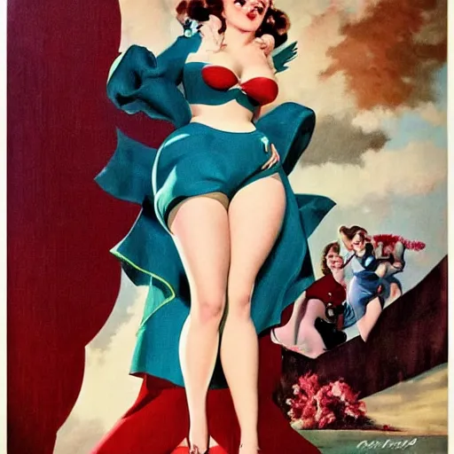 Image similar to a pinup by gil elvgren and loish.