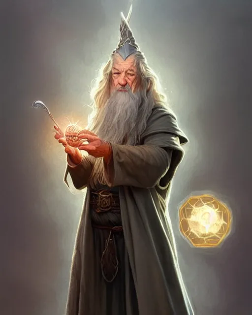 Prompt: Gandalf the grey casting a bee spell, crimson led, glowing, D&D, fantasy, intricate, elegant, highly detailed, digital painting, artstation, concept art, matte, sharp focus, illustration, hearthstone, art by Artgerm and Greg Rutkowski and Alphonse Mucha