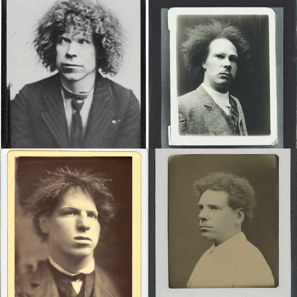 Prompt: a polaroid style historical photo of Carrot Top from 1904