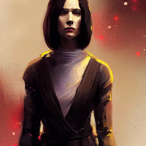 Prompt: portrait of a woman by greg rutkowski, jedi knight anya solo, black bob hair, tall and slender, star wars expanded universe, wearing white jumpsuit, she is about 2 0 years old, highly detailed portrait, digital painting, artstation, concept art, smooth, sharp foccus ilustration, artstation hq
