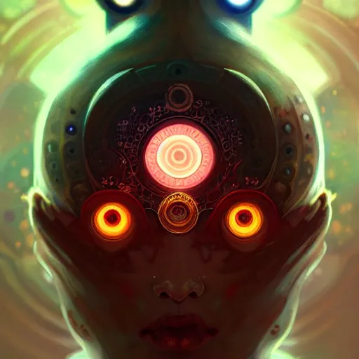 Image similar to Chakra Diagram Face, glowing eyes, cyborg, universe, mushrooms, detailed, intricate, elegant, highly detailed, digital painting, artstation, concept art, smooth, sharp focus, illustration, art by Krenz Cushart and Artem Demura and alphonse mucha