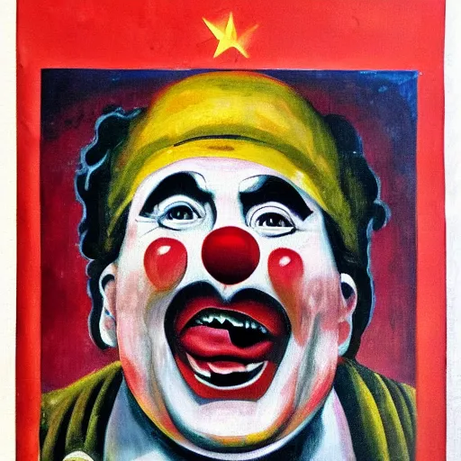 Image similar to communist clown, soviet propaganda painting