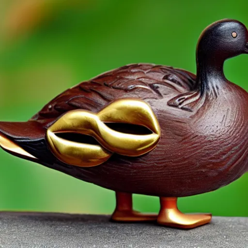 Prompt: a duck, the duck is wearing a gold necklace