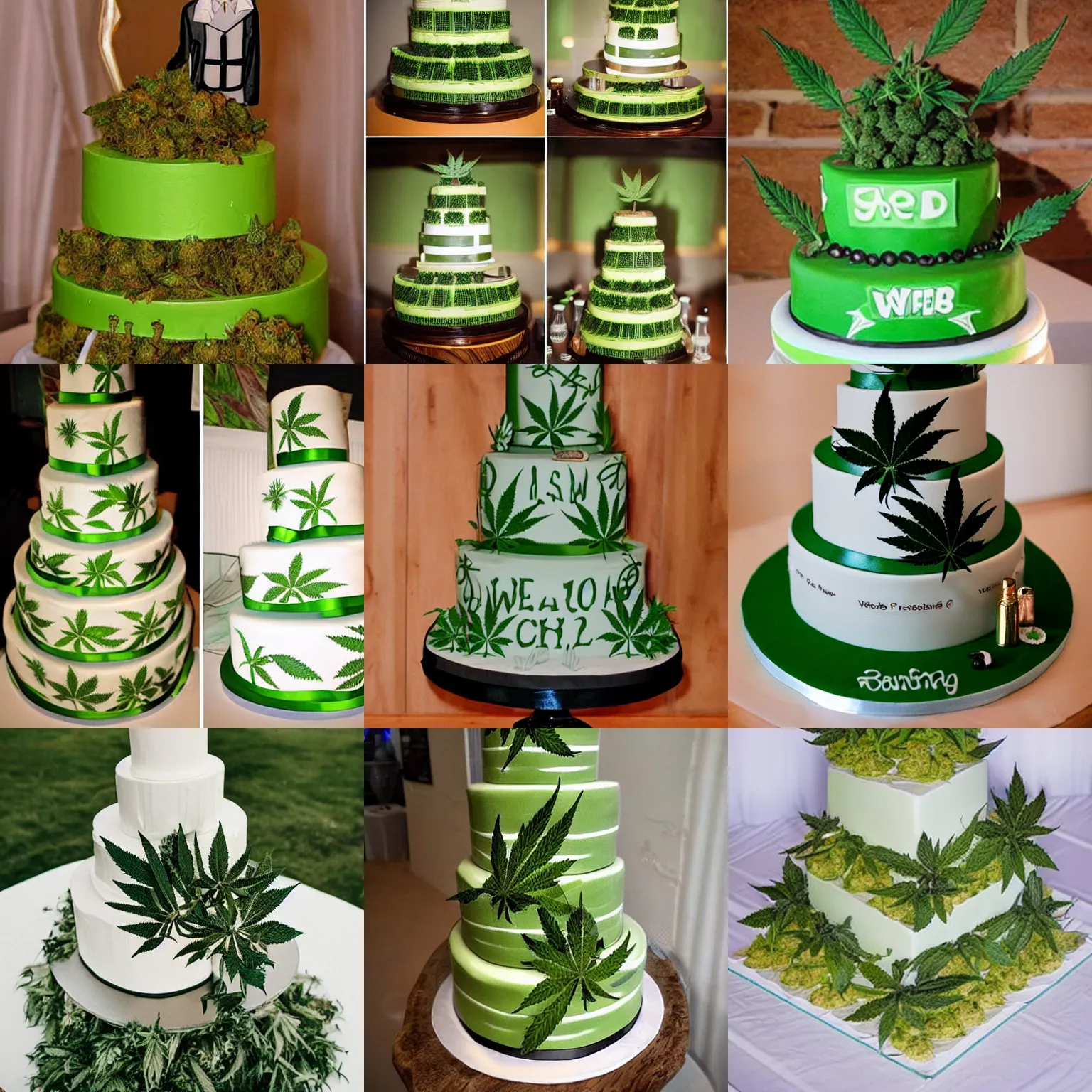 Prompt: weed themed wedding cake