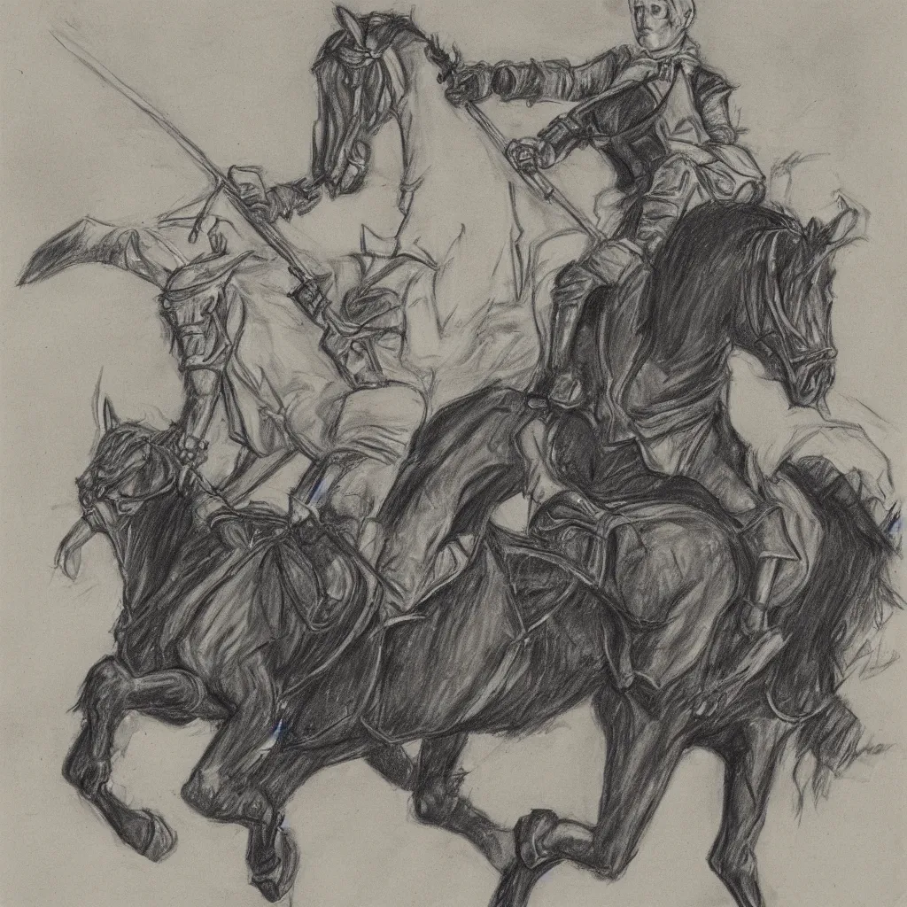 Prompt: sketch of single Draco Malfoy riding one black horse at Hogwarts, drawings, by Mary GrandPré, extreme detail