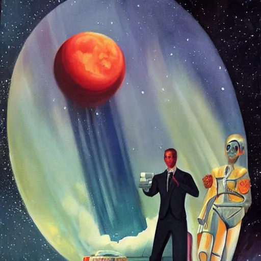 Prompt: beautiful painting for the cover of a pulp sci - fi novel