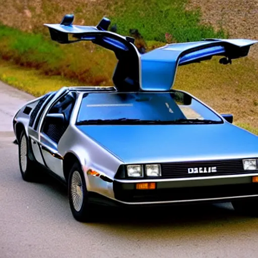 Prompt: delorean in blue