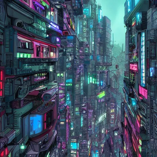 Prompt: a beautiful picture of a cyberpunk city by Frank Miller trending on Artstation