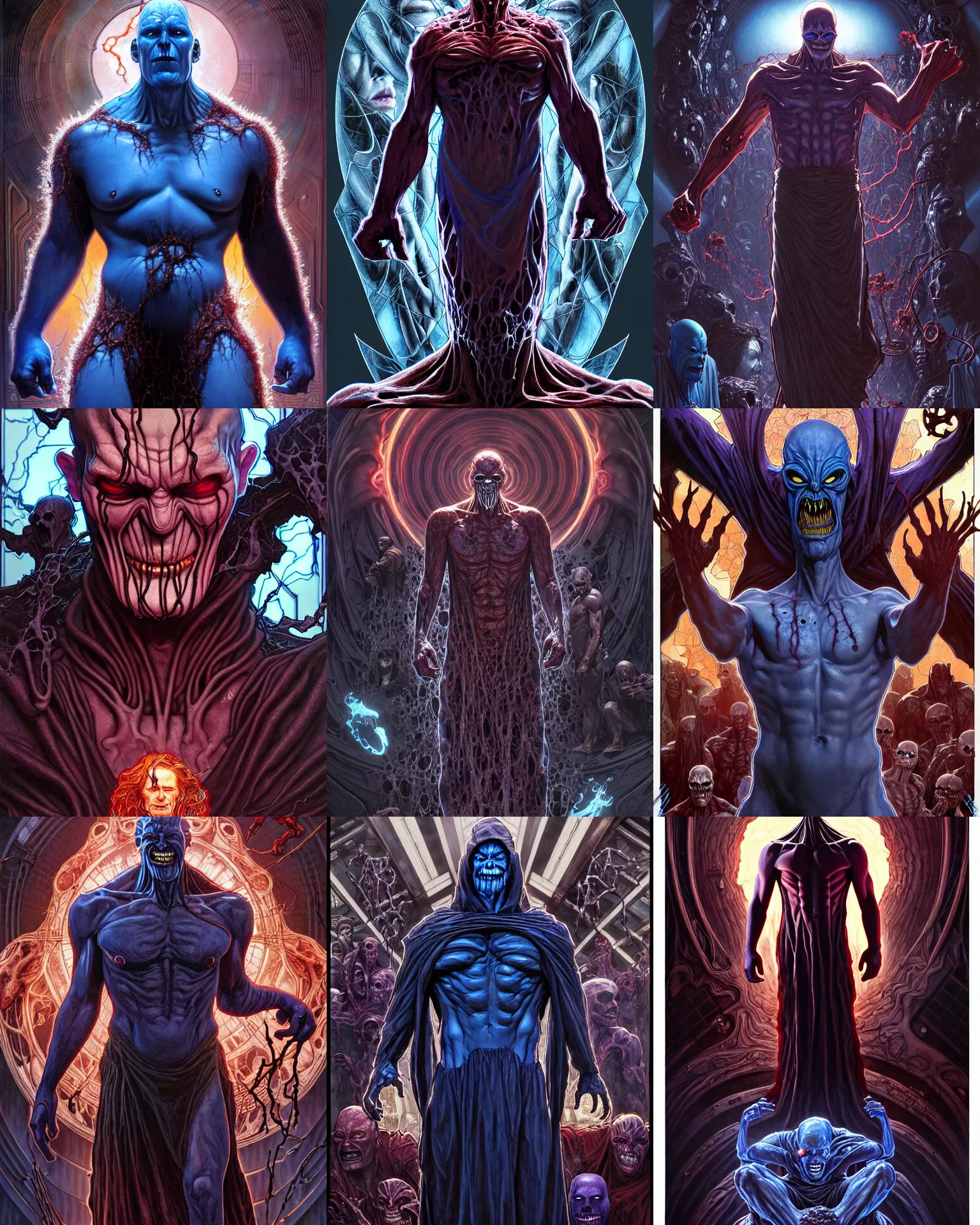 Prompt: the platonic ideal of inception of cletus kasady ultimate carnage thanos dementor doctor manhattan chtulu nazgul, detailed, intricate, hyperrealism, intense, scary, decay, dmt, art by brock hofer and artgerm and greg rutkowski and alphonse mucha