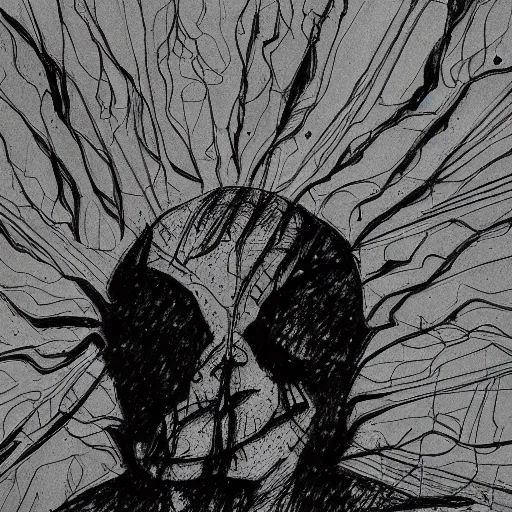 Image similar to a dark shadow inside ones mind, concept art, ink drawing, 16k resolution, depth of field