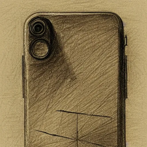 Image similar to a pencil sketch of an iphone by leonardo davinci, sketch