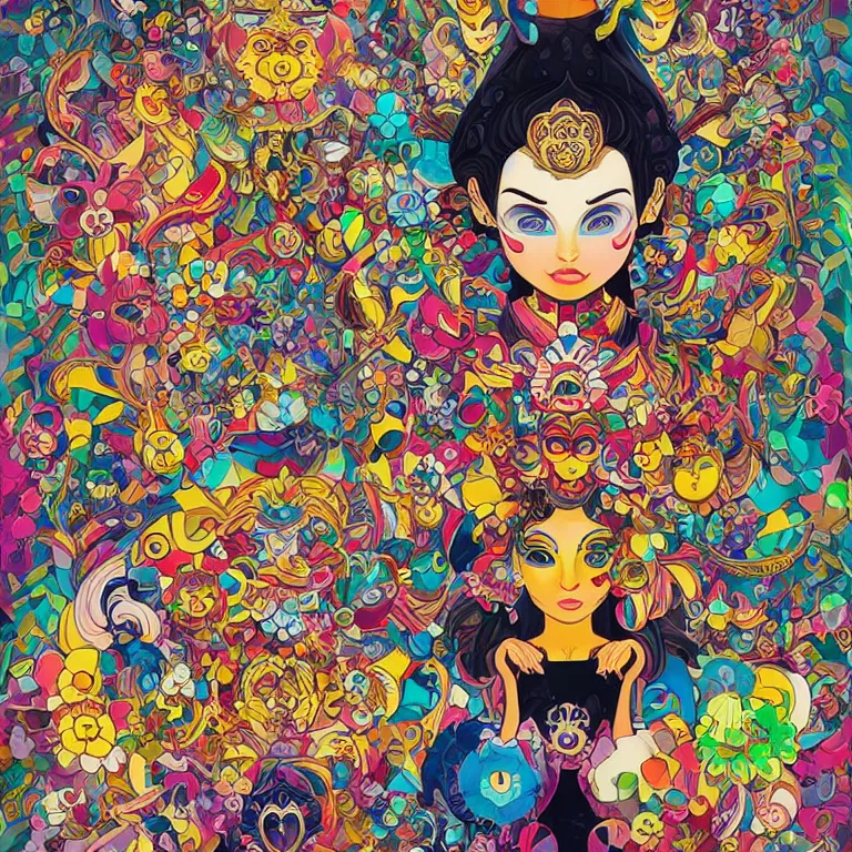 Image similar to DMT City by jeremiah ketner, Jonathan Zawada, Sandra Chevrier, and Takashi Murakami digital art