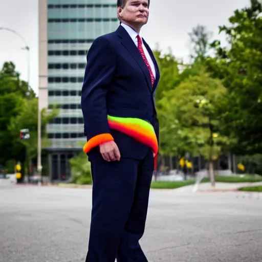 Image similar to fbi director Christopher wray in a clown costume, photo 85mm, f/1.3