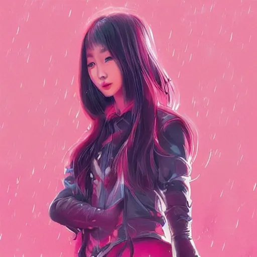 Prompt: “ a portrait of korean singer from blackpink, rainy background, pink bright art masterpiece artstation. 8 k, sharp high quality artwork in style of jose daniel cabrera pena and greg rutkowski, concept art by tooth wu, hearthstone card game artwork. ”