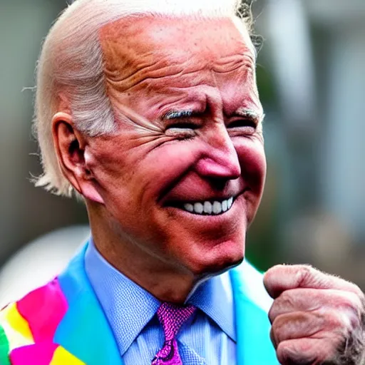 Image similar to Joe Biden with colorful clown makeup all over his face