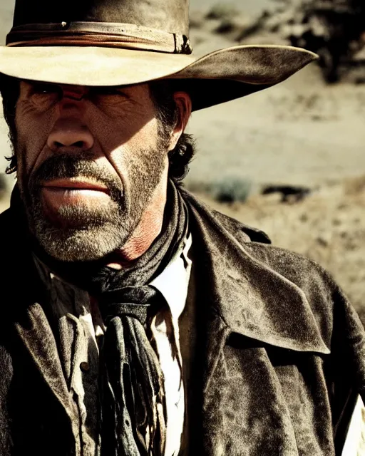 Image similar to film still close up shot of ron perlman as the man with no name from the movie a fistful of dollars. photographic, photography