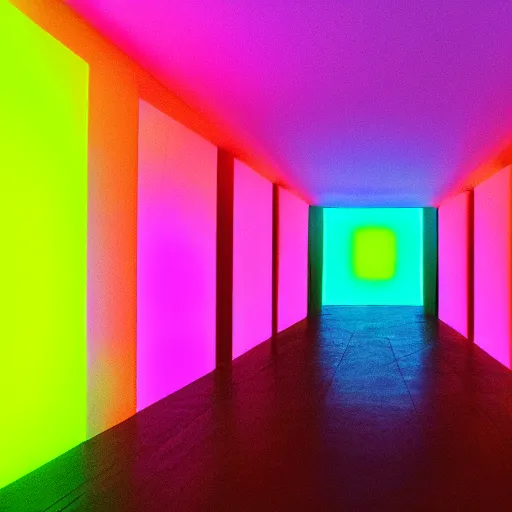 Image similar to photo of a james turrell skyspace neon colors