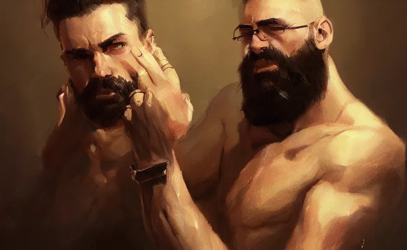 Prompt: a painting of the all father trending on artstation in the style of greg rutkowski, beautiful, male, sensual, natural skin, black beard