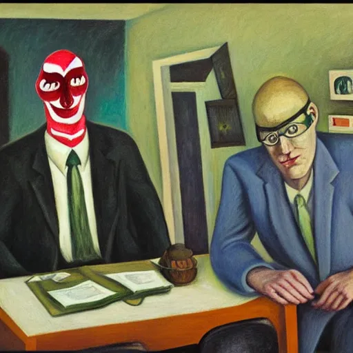 Image similar to gwar accountant, grant wood, pj crook, edward hopper, oil on canvas