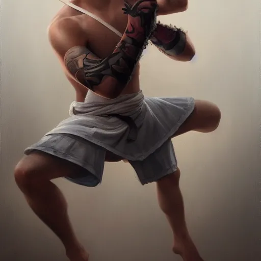 Image similar to A detailed matte oil on canvas painting of a young white male martial artist monk, orchid arm tattoos by greg rutkowski and artgerm, trending on artstationhd, dungeons and dragons art