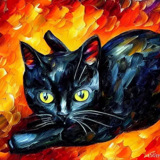 Image similar to a black cat in the style of leonid afremov