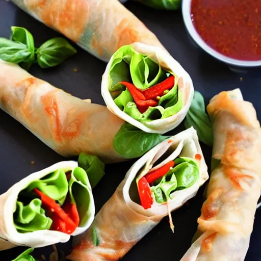 Prompt: vietnamese italian fusion pizza spring rolls
