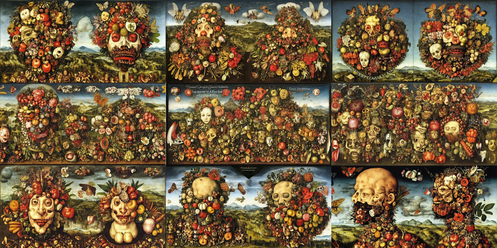 Prompt: album cover, landscape of heaven, giuseppe arcimboldo