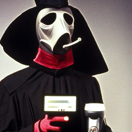 Prompt: plague doctor with tricorder, still from star trek the next generation ( 1 9 8 7 )