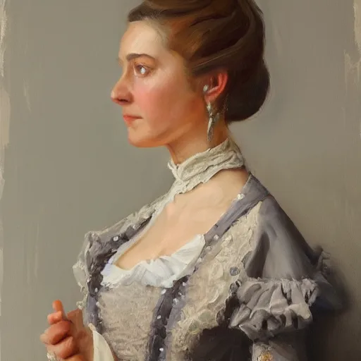 Image similar to oil portrait of a victorian lady wearing a beautiful dress by greg rutowsky, trending on artstation