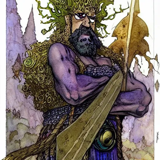 Prompt: a realistic and atmospheric watercolour fantasy character concept art portrait of spongebob as a druidic warrior wizard looking at the camera with an intelligent gaze by rebecca guay, michael kaluta, charles vess and jean moebius giraud