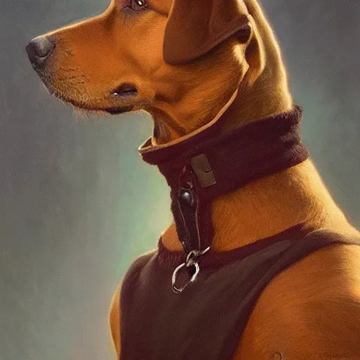 Prompt: a oil painting portrait of Dog wearing a turtleneck, highly detailed, digital painting, artstation, concept art, sharp focus, illustration, art by artgerm and greg rutkowski and alphonse mucha