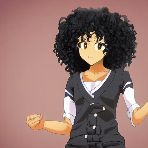 Black Girl with an Afro in Anime Style 4K · Creative Fabrica