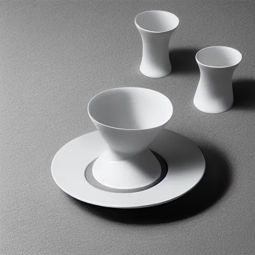 Prompt: “a cup and plate by Zaha Hadid”
