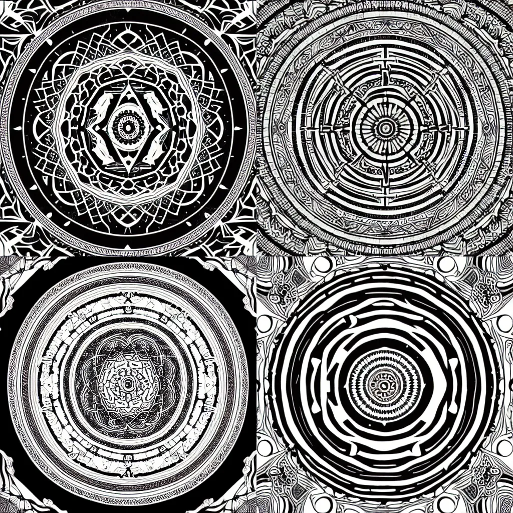 Prompt: line art mandala labyrinth
