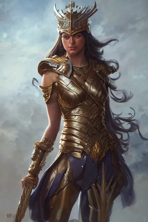 Image similar to amazon valkyrie athena, d & d, fantasy, portrait, highly detailed, headshot, digital painting, trending on artstation, concept art, sharp focus, illustration, art by artgerm and greg rutkowski and magali villeneuve