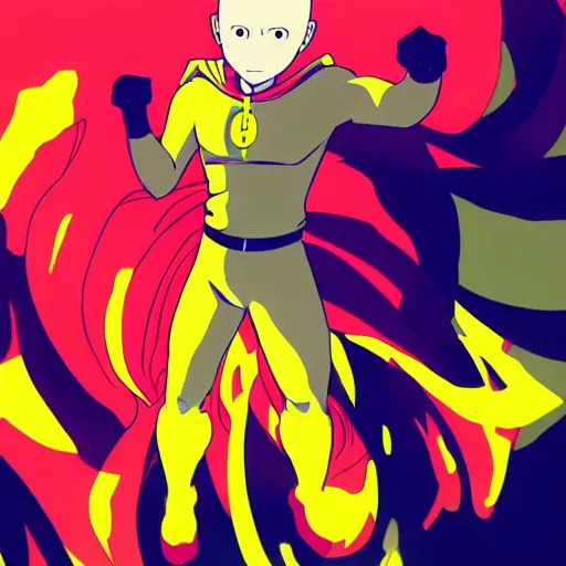 Prompt: stylized flat colour saitama one punch man gradient bright colours, stylized, 2 d,