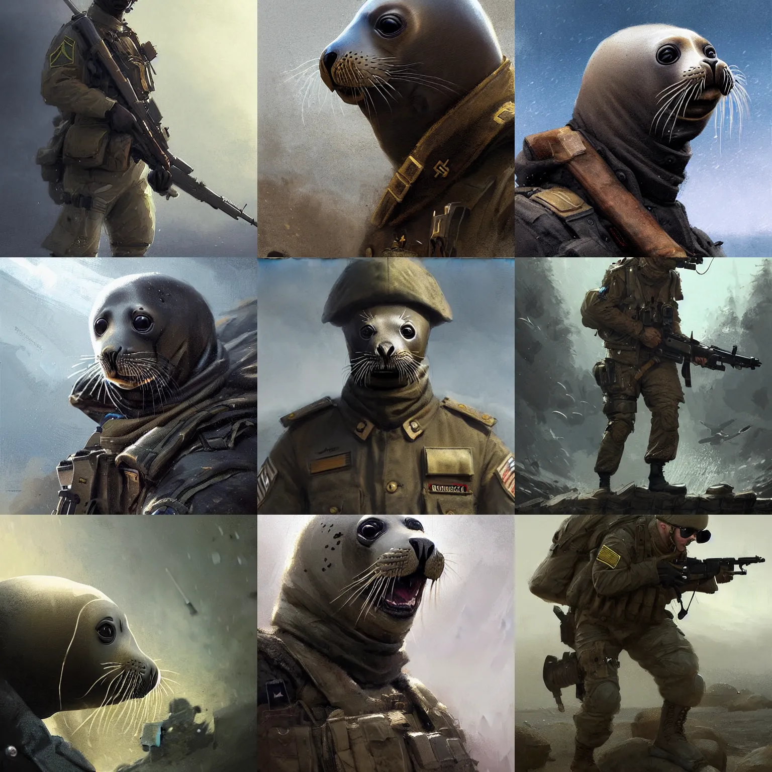 Prompt: a seal wearing a military outfit,digital art,ultra realistic,ultra detailed,art by greg rutkowski,detailed face,hyperdetailed,professional lighting,3 point lighting,cinematic,dramatic