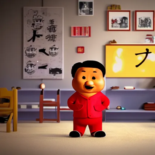 Prompt: little mr xi jinping by roger hargreaves and jim henson. rust, octane render, unreal engine