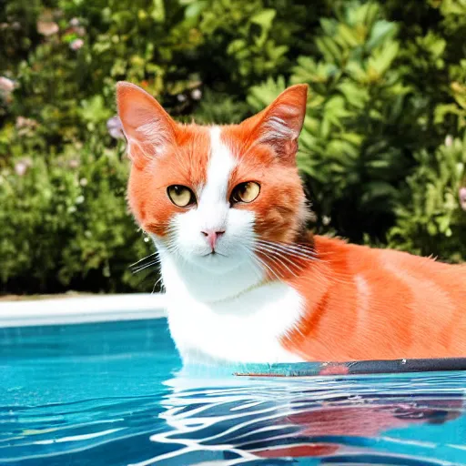 Image similar to a calico cat in a float in a pool