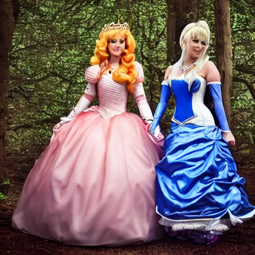 Prompt: the lesbian wedding of princess peach and princess zelda, photo, photograph, circa 2 0 1 4, wedding photo