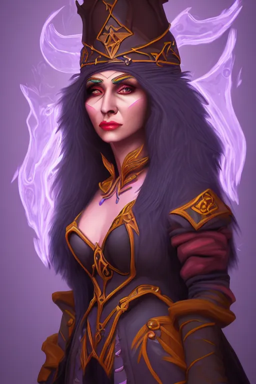 Image similar to Portrait of a sorceress by Heartstone official artists, exagerated accurate details