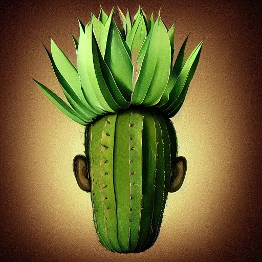 Image similar to cactus grown on man's face instead of beards, digital art, award winning