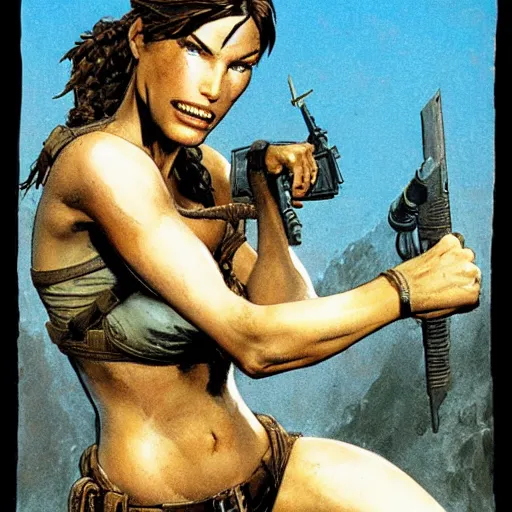 Image similar to lara croft by frank frazezetta