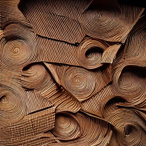 Image similar to tentacles made of brown corrugated cardboard, cut out of cardboard, realistic photography, fantasy