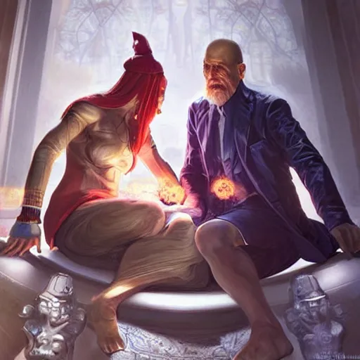 Prompt: freud the analytical and jung the mystical, videogame versus screenshot by artgerm and greg rutkowski