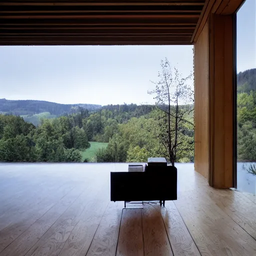 Image similar to a house by the river designed by peter zumthor