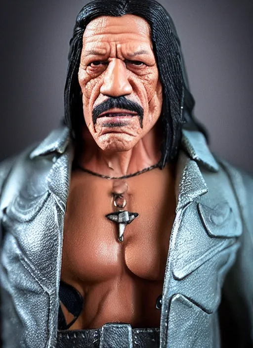 Image similar to danny trejo, an action figure of danny trejo figurine, realistic face, detailed product photo