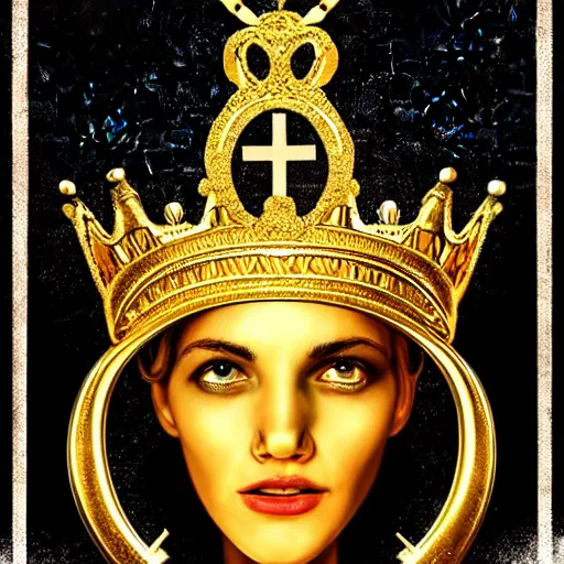 Prompt: a golden crown with a cross on top of it, an illustration by Arthur Sarkissian, Behance contest winner, photo-illustration, movie poster, poster art